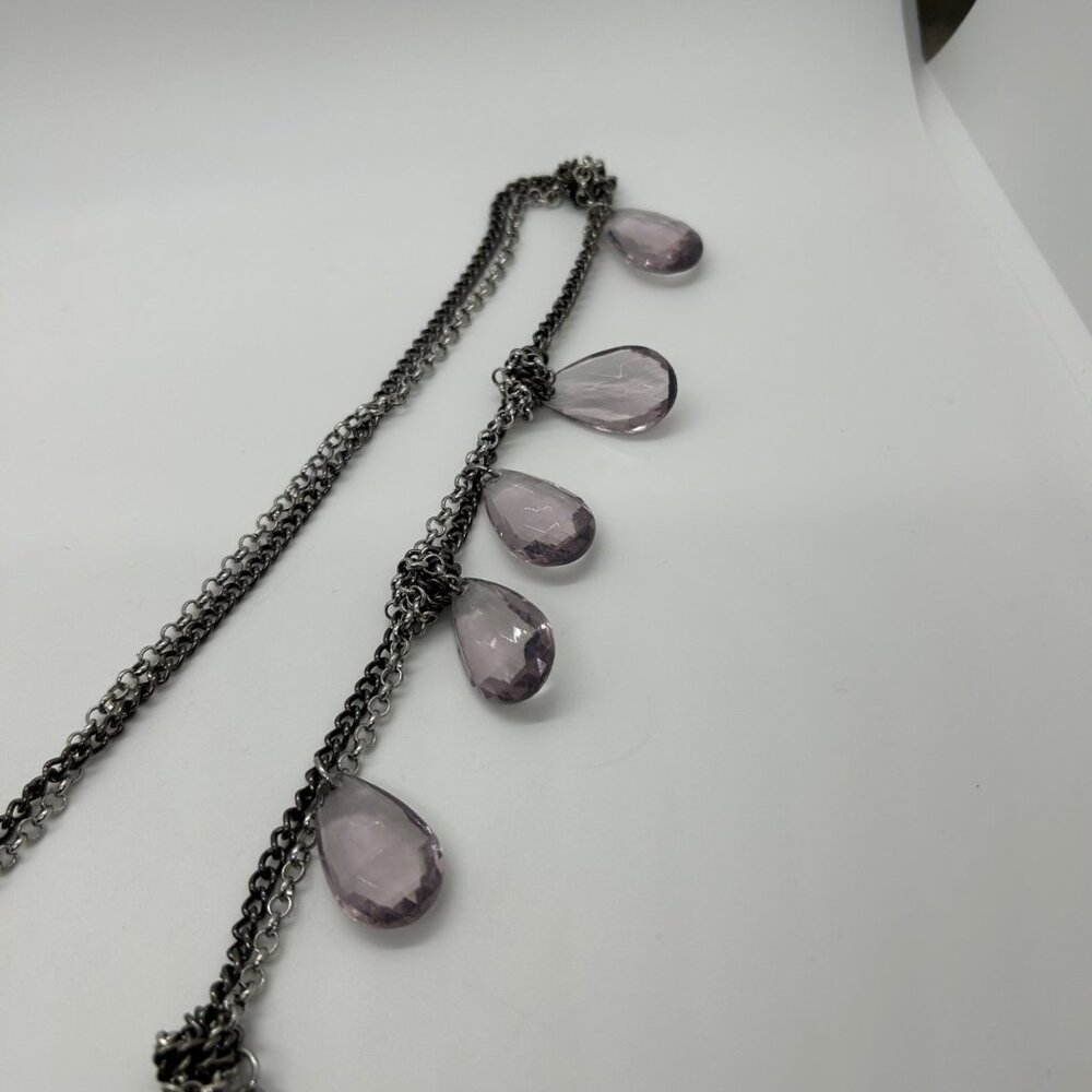 Loft Double Strand Necklace Purple Faceted Teardrop Silver-Tone Chain Vintage - Picture 14 of 15